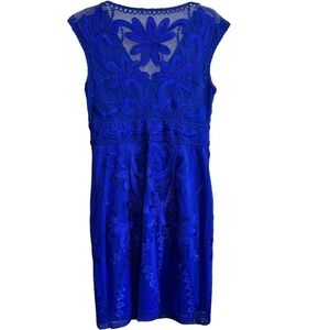 Sue Wong Sapphire Royal Blue Dress Embroidered Lace Ribbon Overlay Size 8